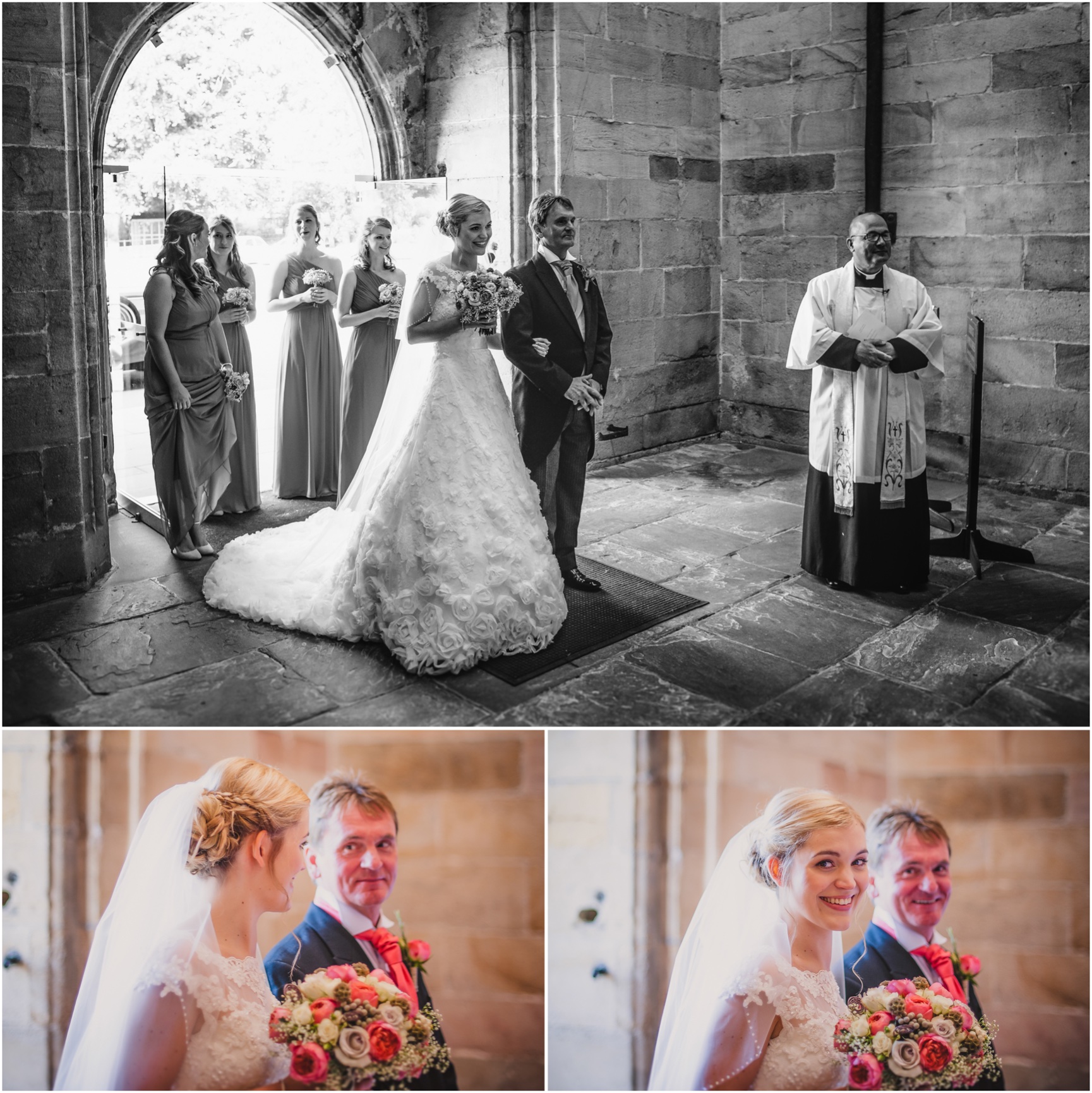 Proud father and his daughter wait till they walk up the isle