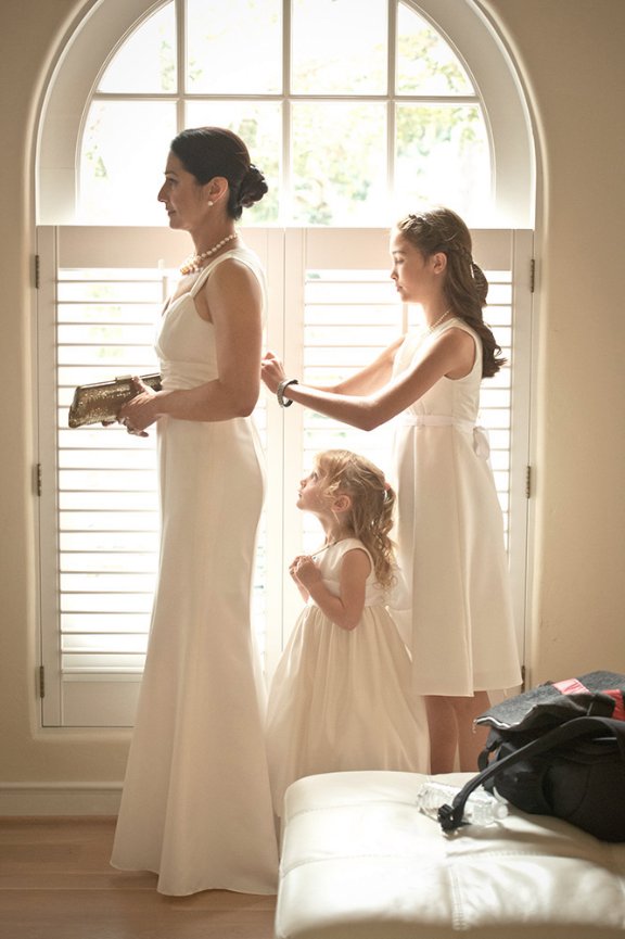 Bridesmaids and flower girls getting ready in Carmel home