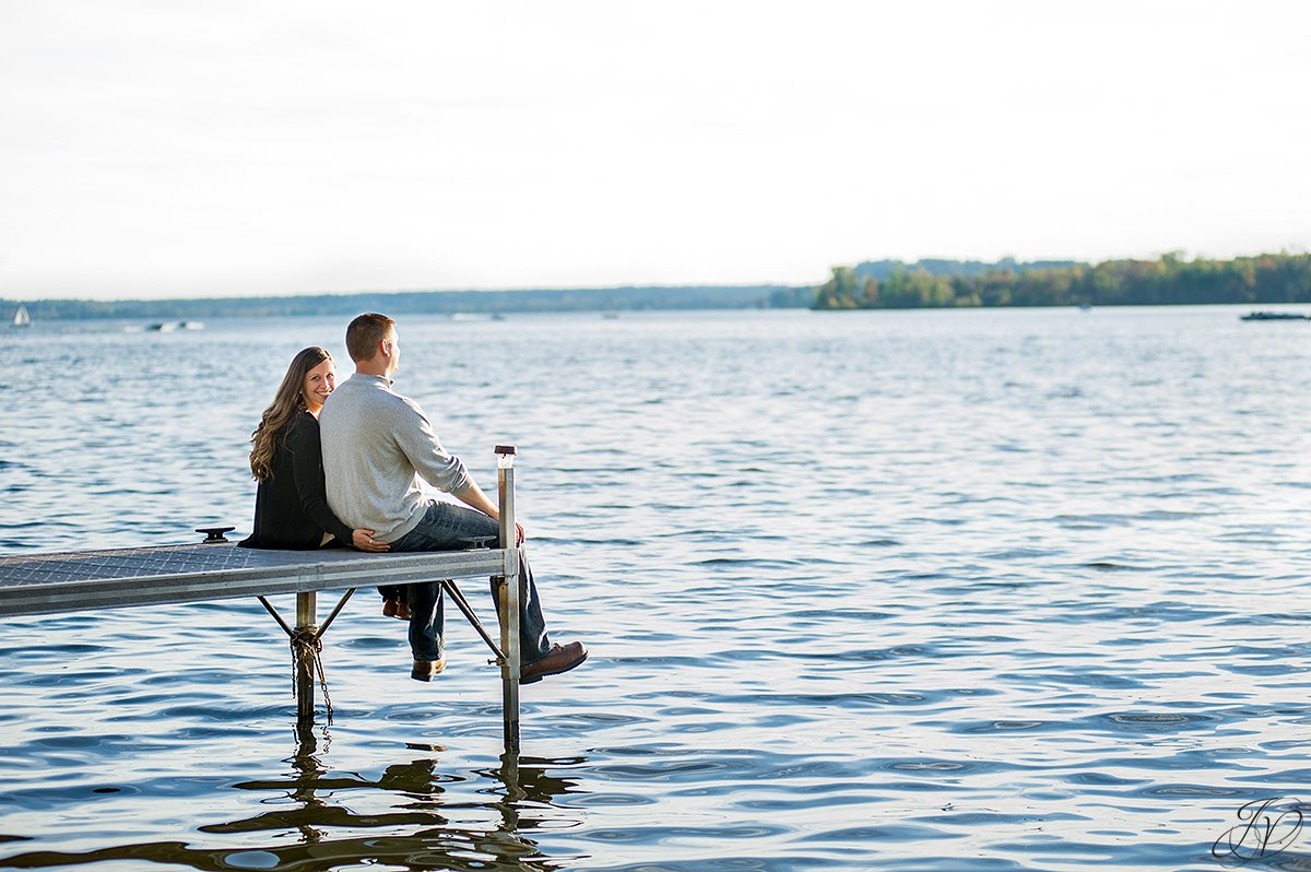 engaged couple on saratoga lake