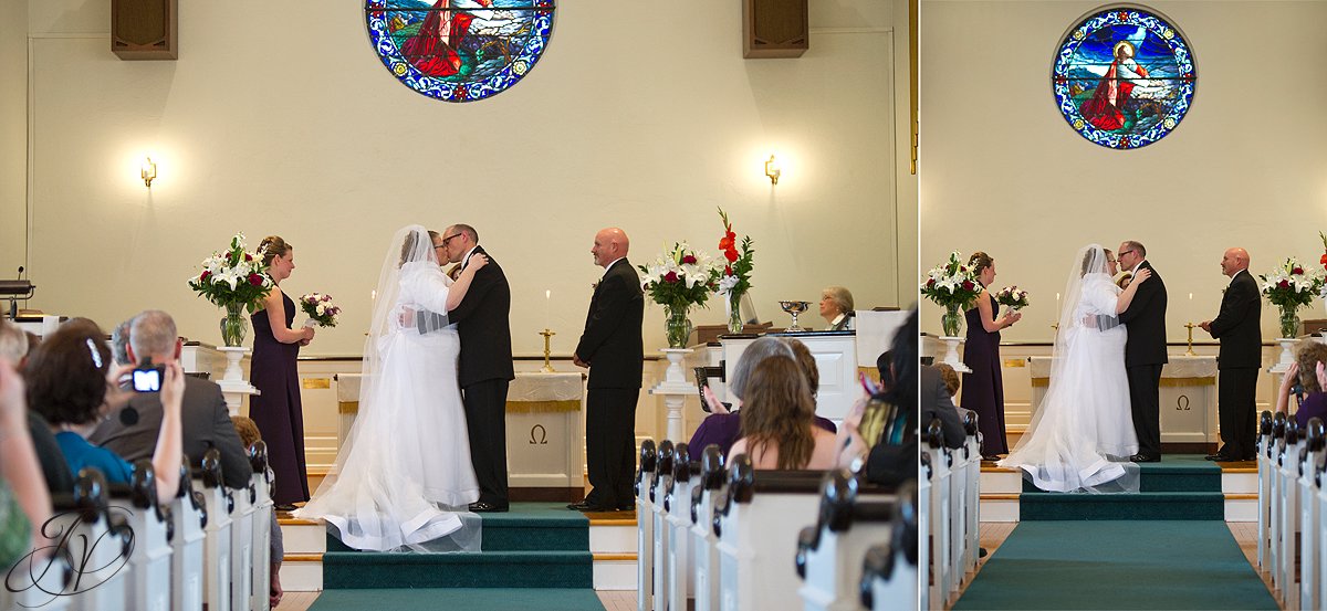 first kiss photo, wedding ceremony photo, bride and groom at alter, Lake George Wedding Photographer, wedding ceremony photo, Wedding at The Queensbury Hotel,