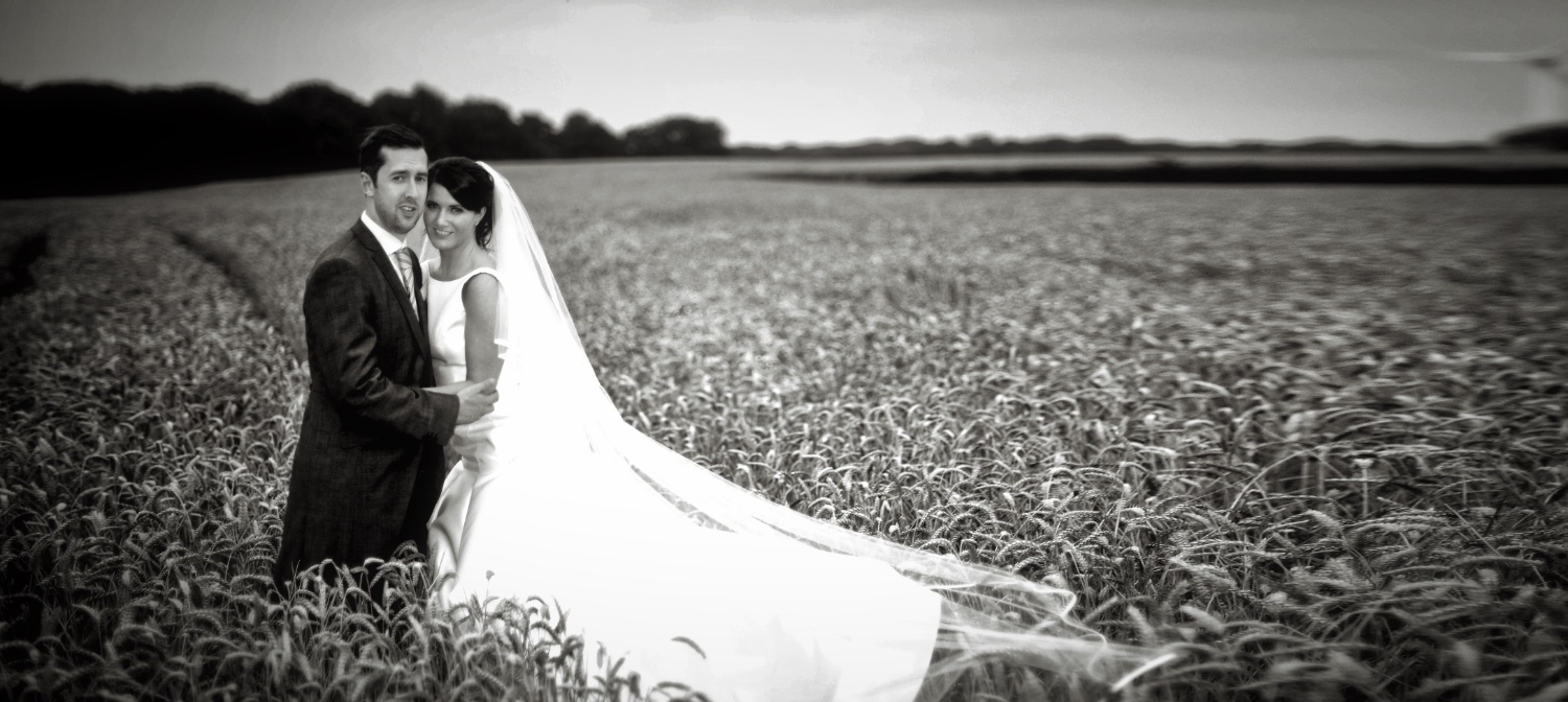 Lancashire wedding couple in field