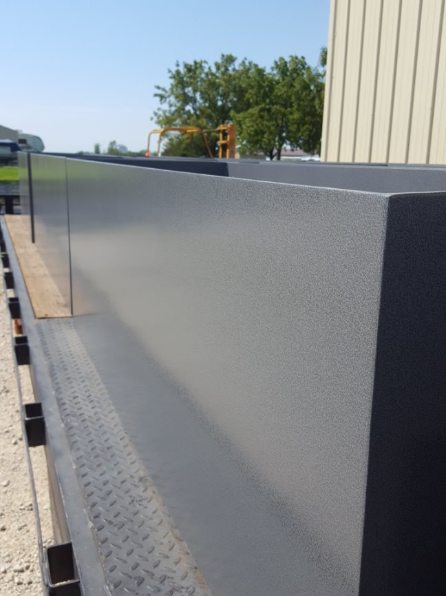 Hammertone powder coating on aluminum planter boxes.