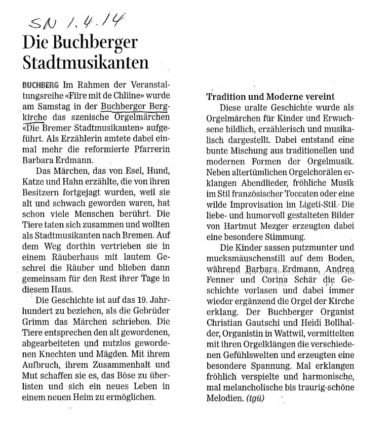 Schaffhauser Nachrichten 1. April 2014