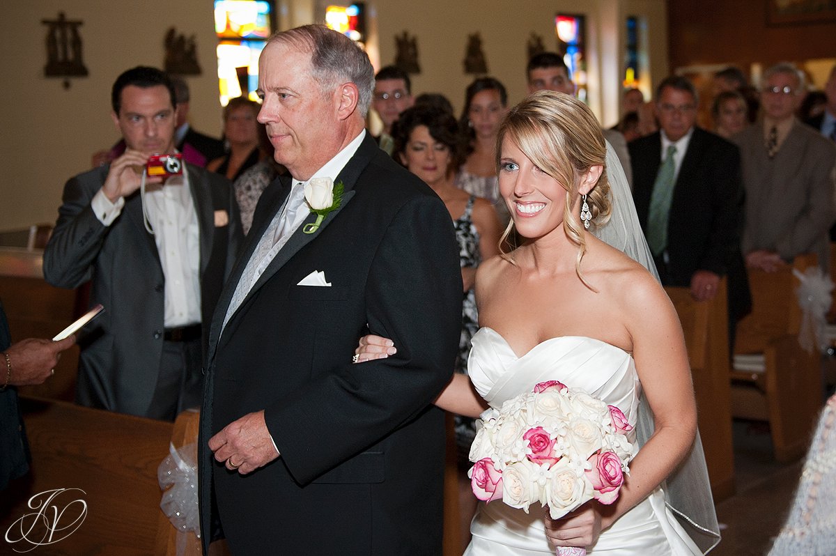 father and bride, church and flowers photo, Schenectady Wedding Photographer, Waters Edge Lighthouse