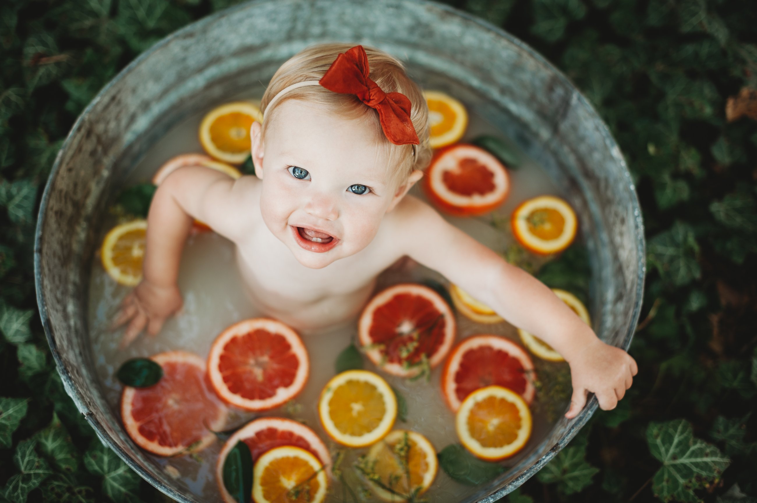 baby fruit bath photography