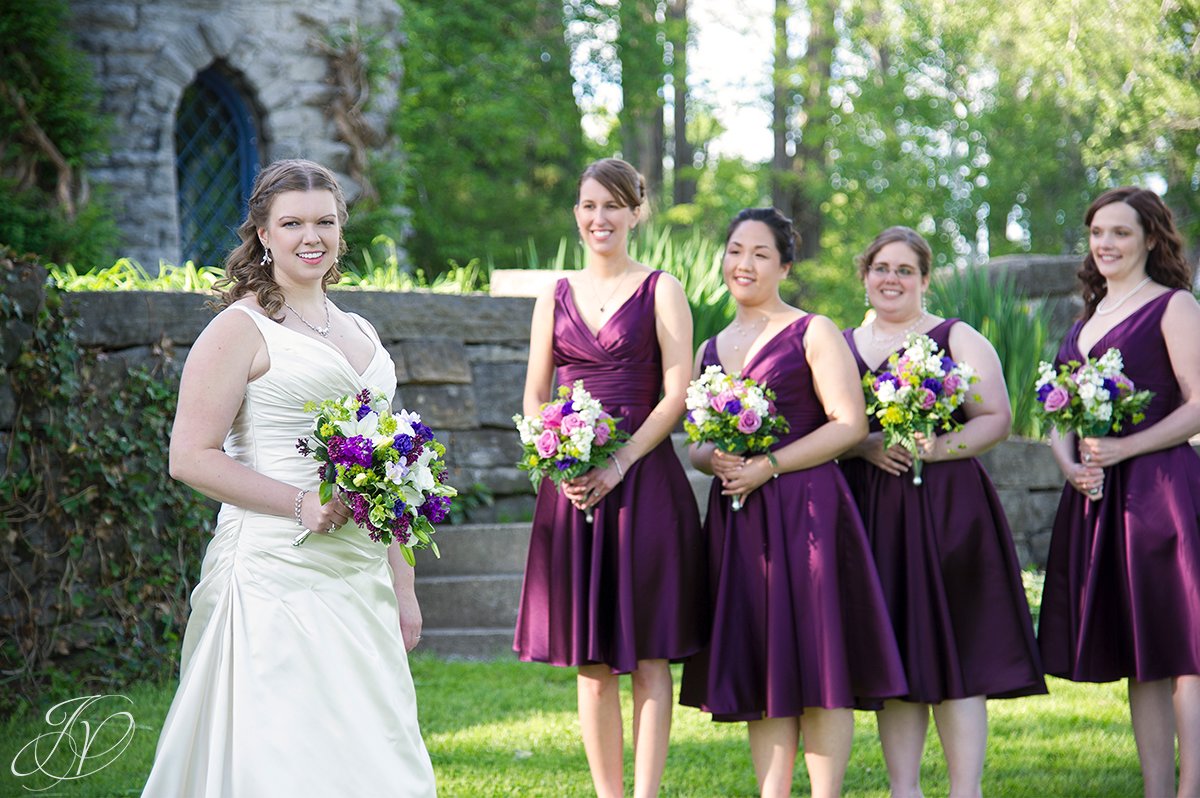 beautiful bride photo, bridal party photos, bridal party with purple dresses, albany wedding photographer, capital region wedding photographers