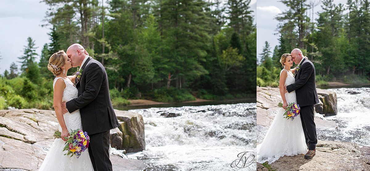 bride and groom lake placid waterfall