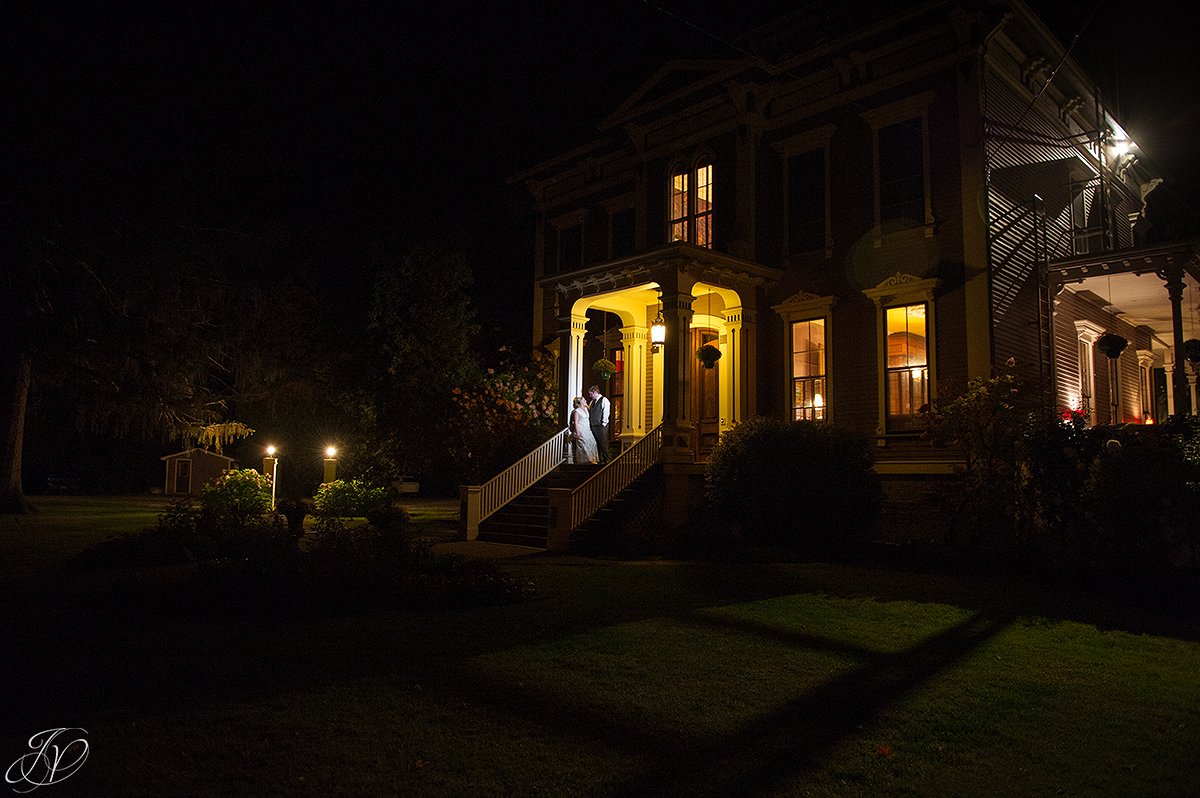 romantic bride and groom night shot