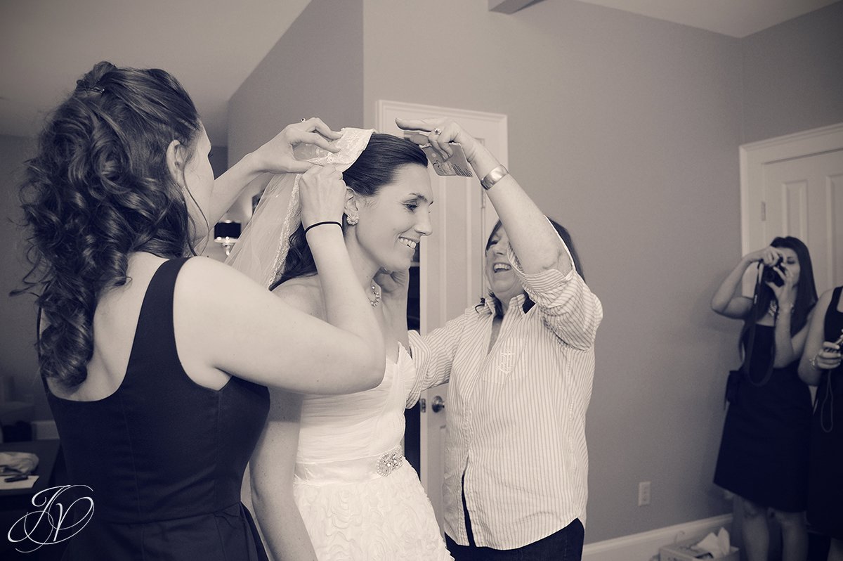 mother with bride photo, bridal veil photo, bride and veil photo, Albany Wedding Photographer, Wedding at The Crooked Lake House