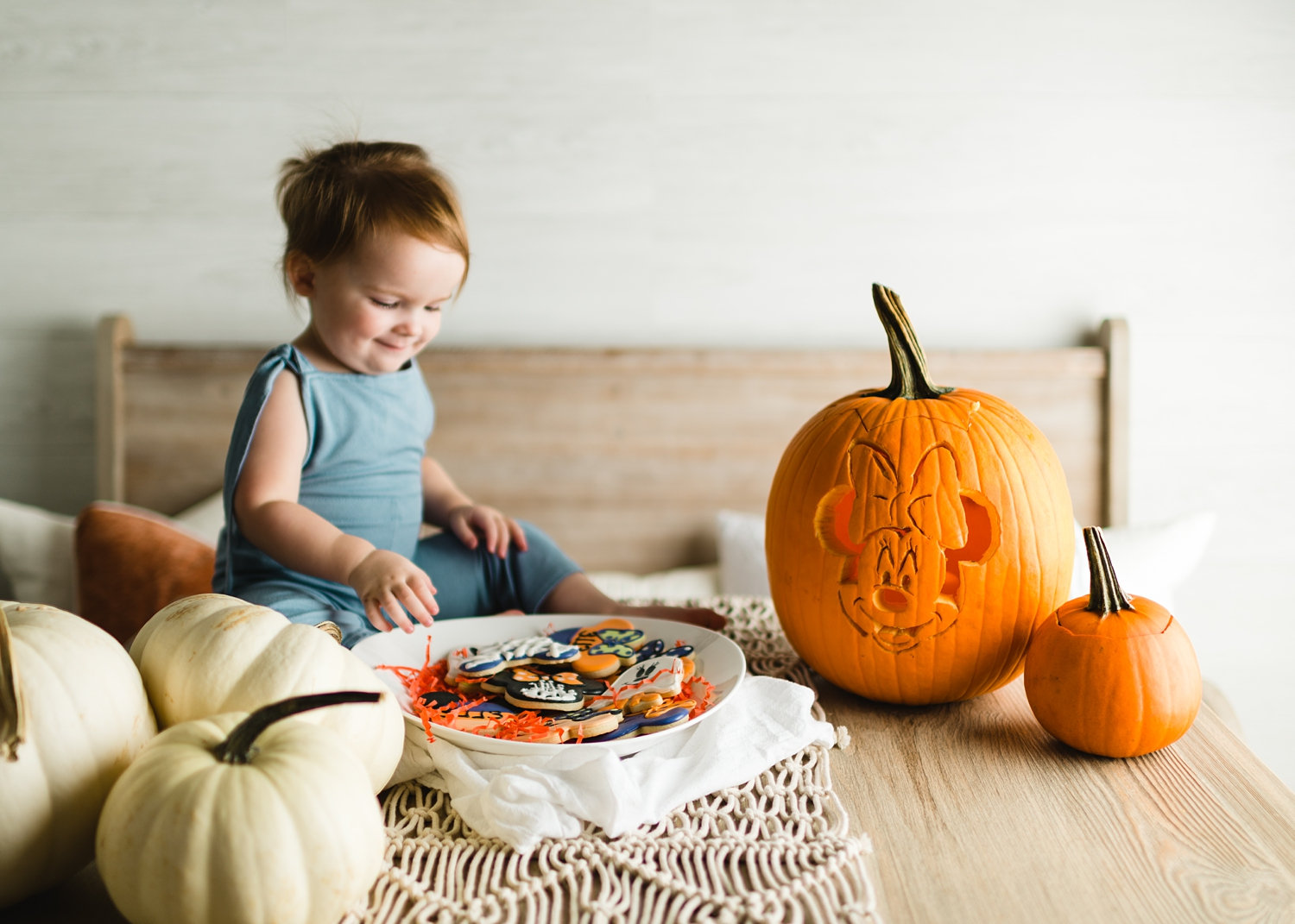 little girl with custom cookies for Mickey's Not So Scary Halloween Party, Celebration Cookie