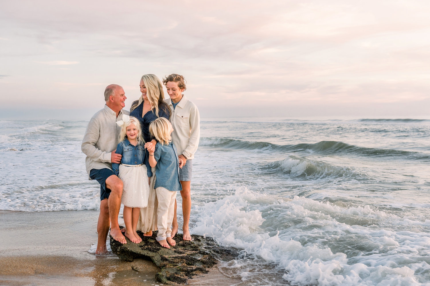 family of 4 portrait on Saint Augustine Beach, Ryaphotos, Rya Duncklee