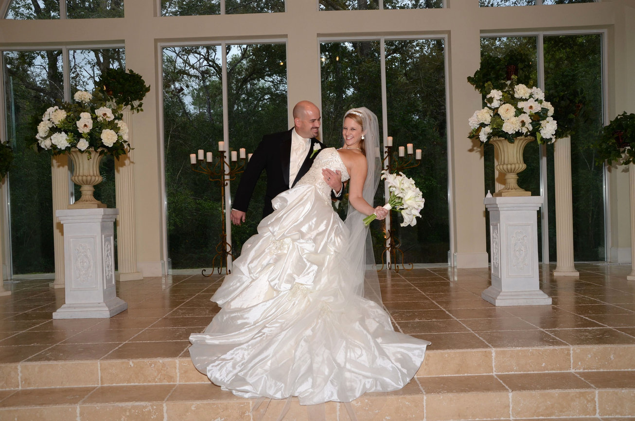 Wedding couple posing indoors