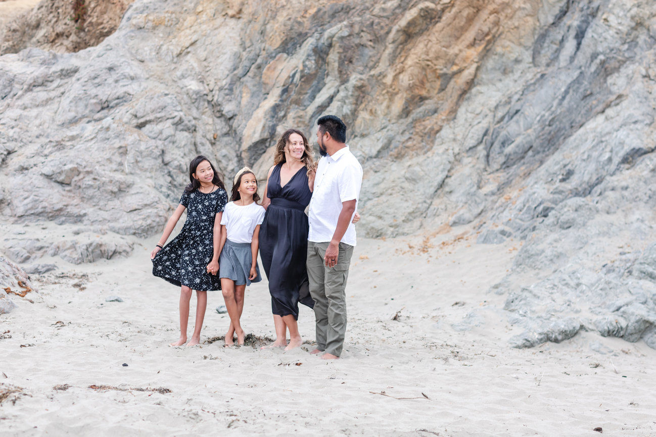 Family portraits during Sunset in Bodega Bay,  Sonoma County Ca, taken by Sheila Johnson of Studio J Photography