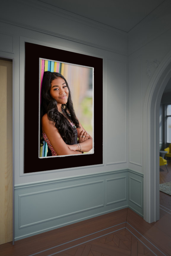 Framed senior portrait wall art displayed in a home, The Heirloom Collection by Swartz Portraits, The Woodlands TX