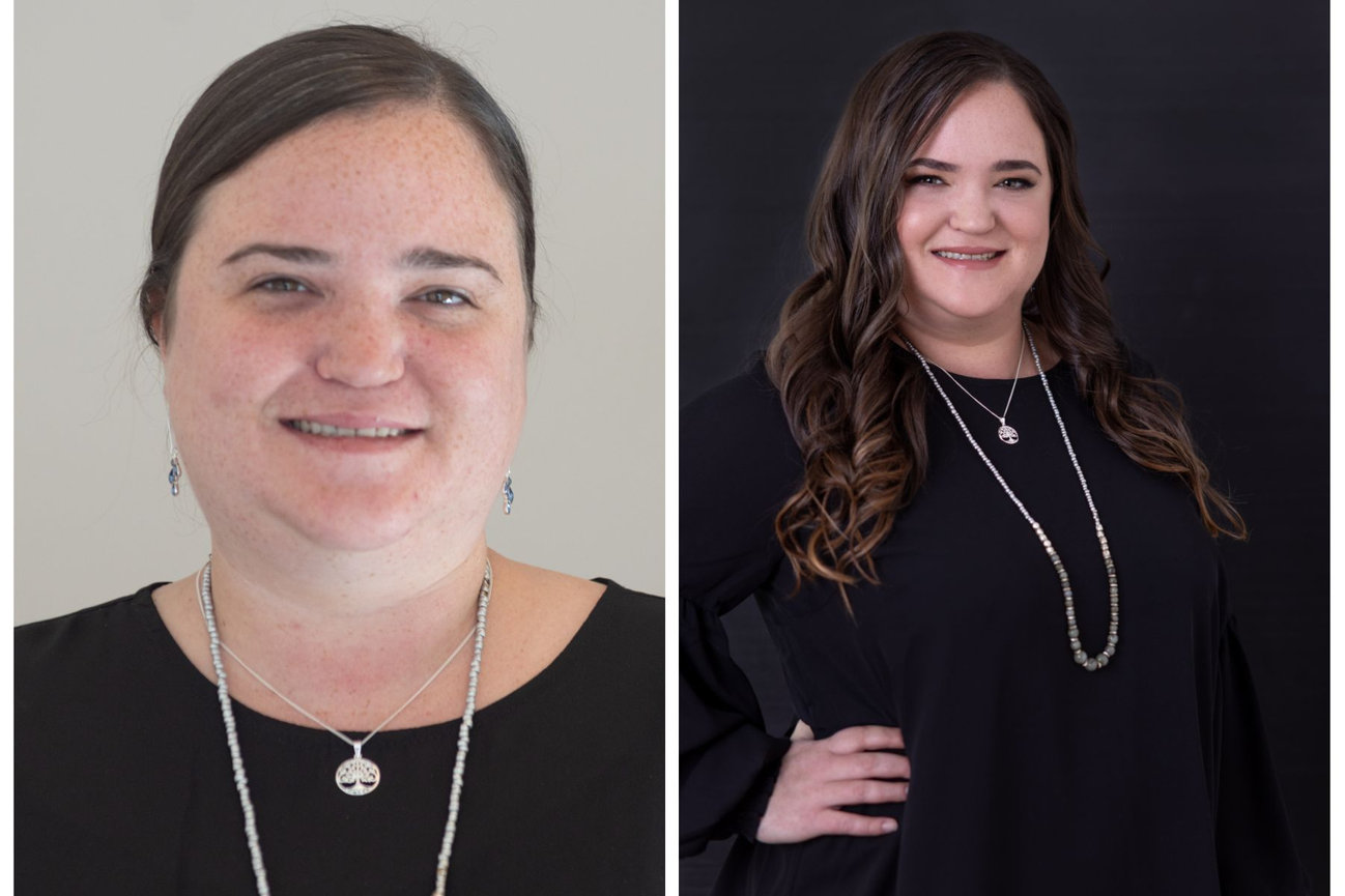 before and after headshot showing hair and makeup on white business woman