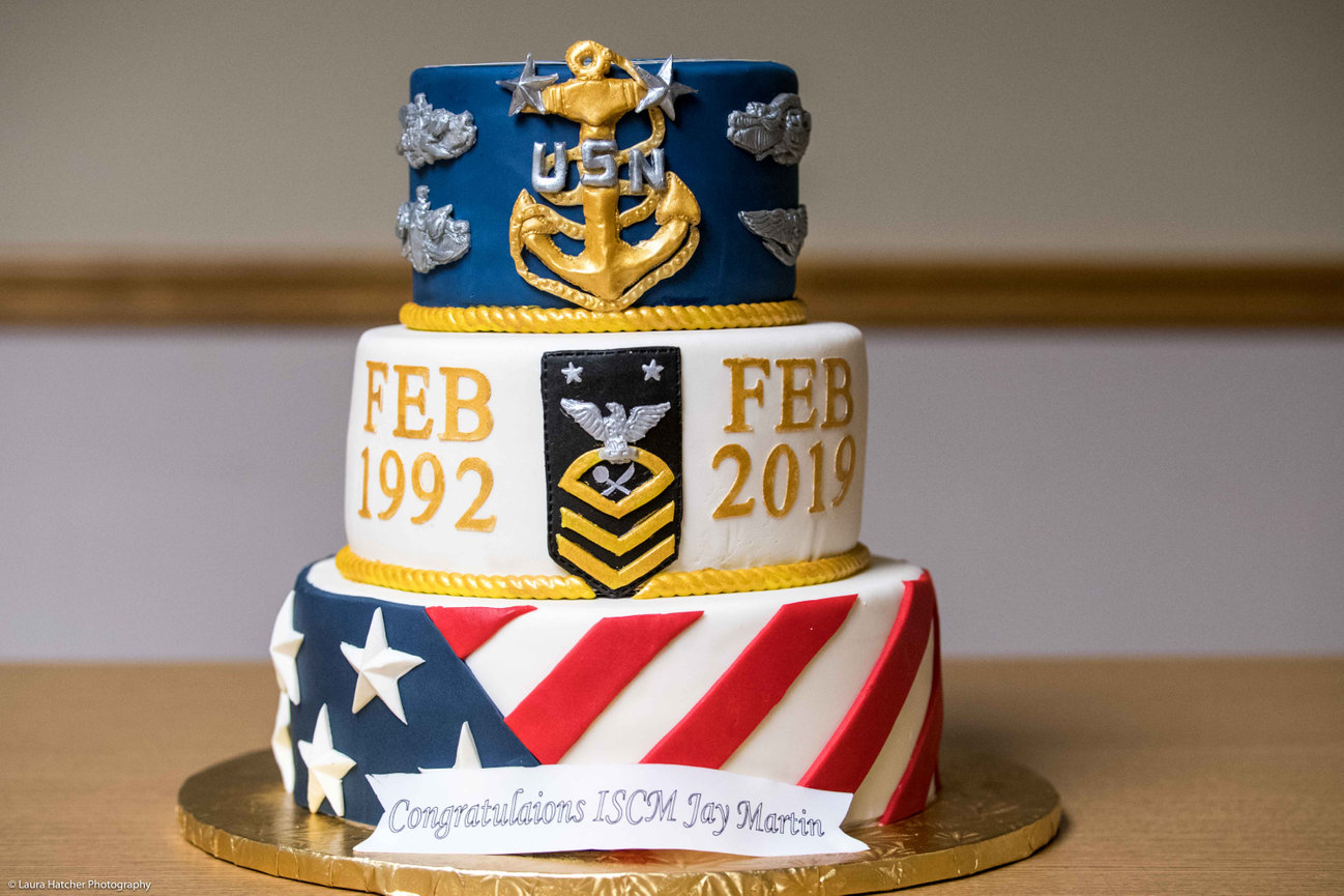 A retirement ceremony cake for a Navy Master Chief