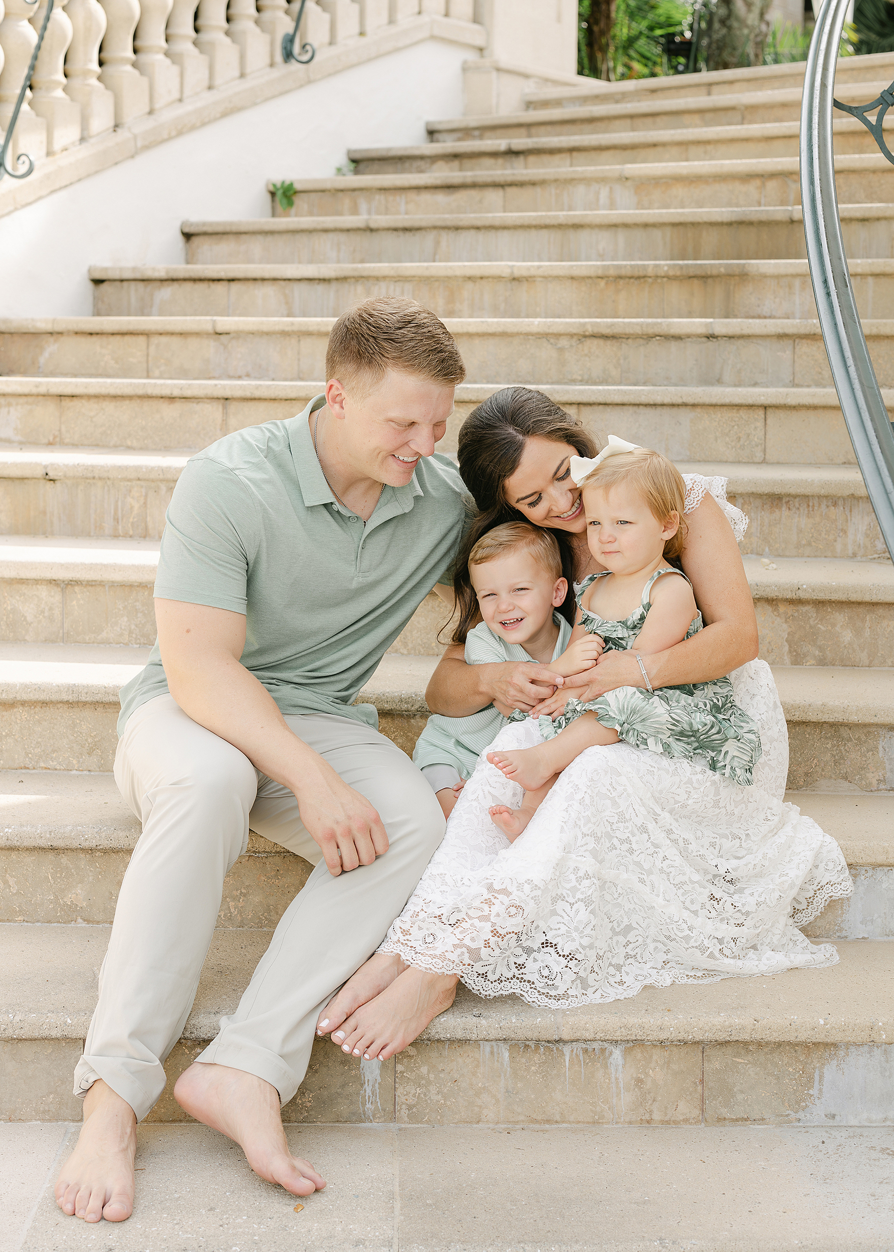 A family site on the stone steps of The Cloister at Sea Island Resorts, GA.