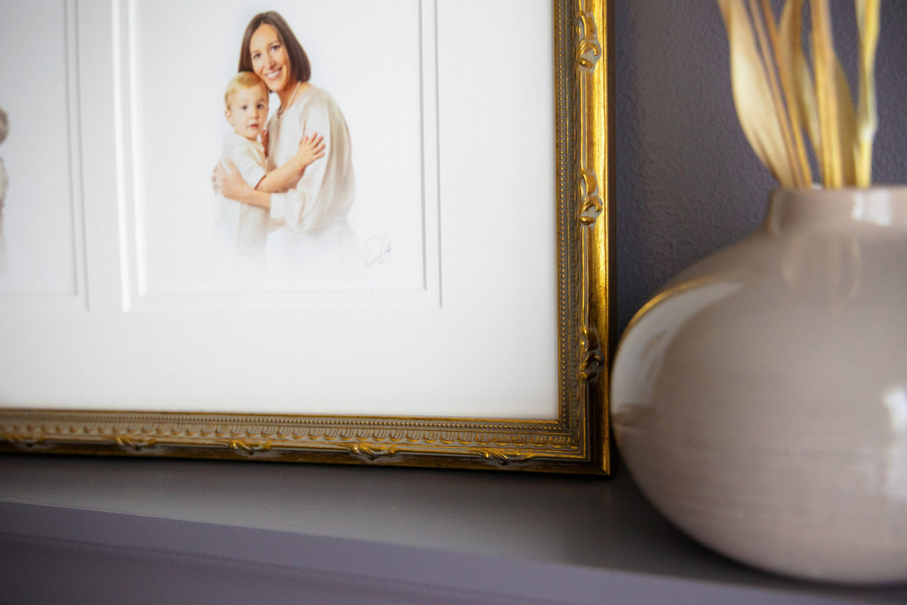 Heirloom Mommy and Me portrait featuring a loving embrace between mother and child, ideal for legacy wall art.