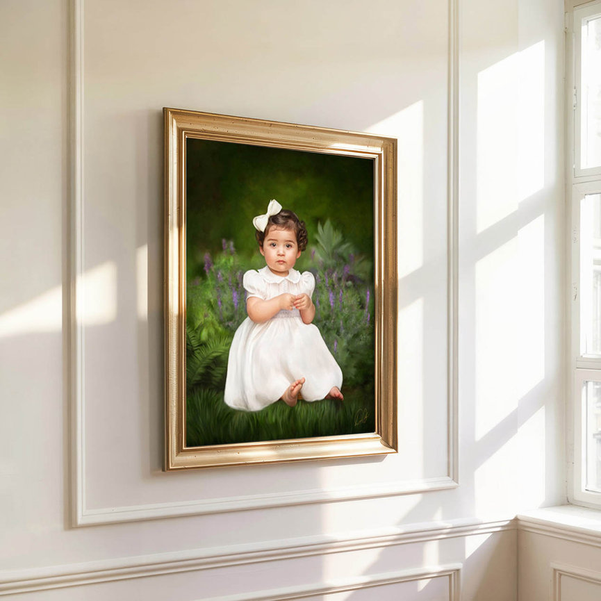 Timeless outdoor oil portrait of a toddler in Raleigh, NC