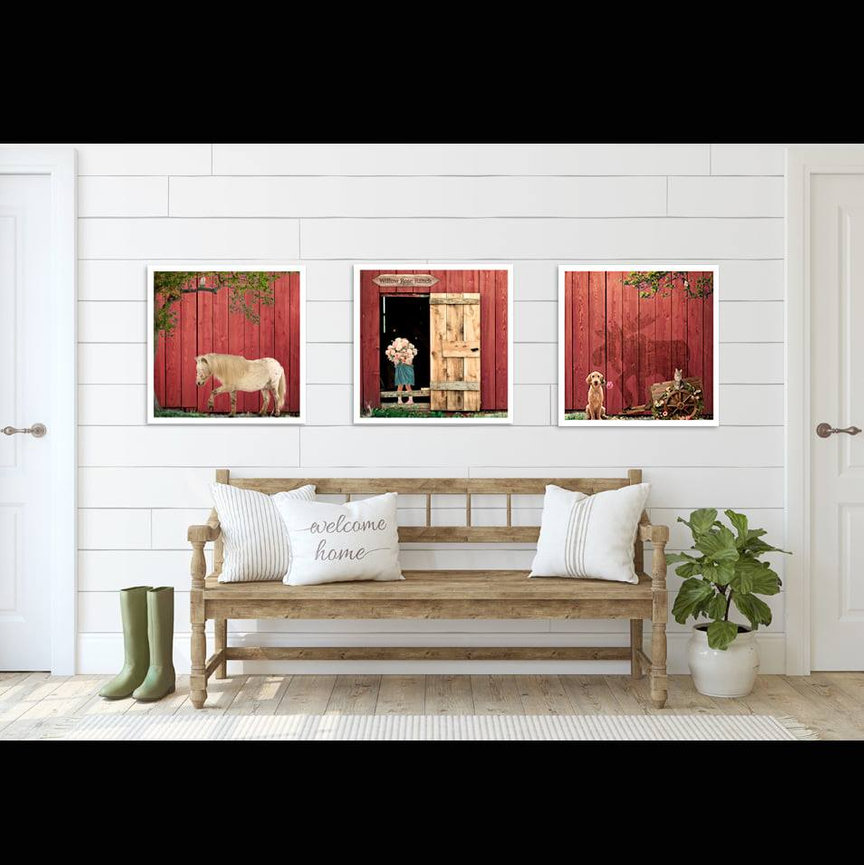 A triptech storytelling portrait custom designed for this home's entryway