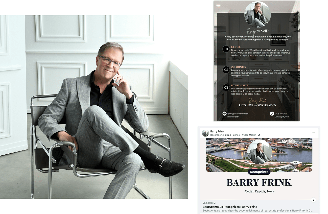 Realtor Barry Frink looking confident in his gray suit.