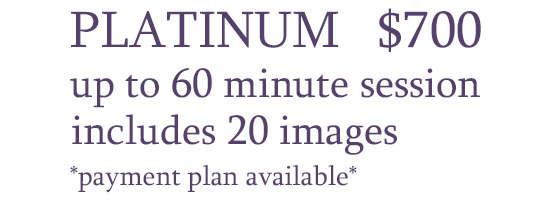 The Maternity Platinum package is priced at $700. It includes a 60 minute session with 20 digital images. A payment plan is available upon request.