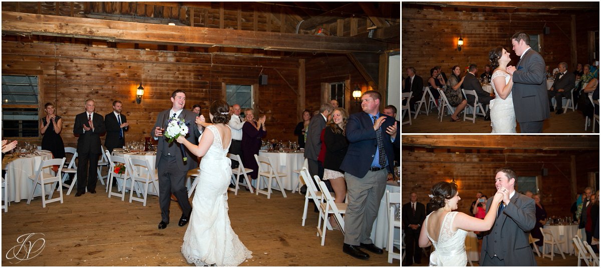 bride and groom intro at reception rustic barn reception